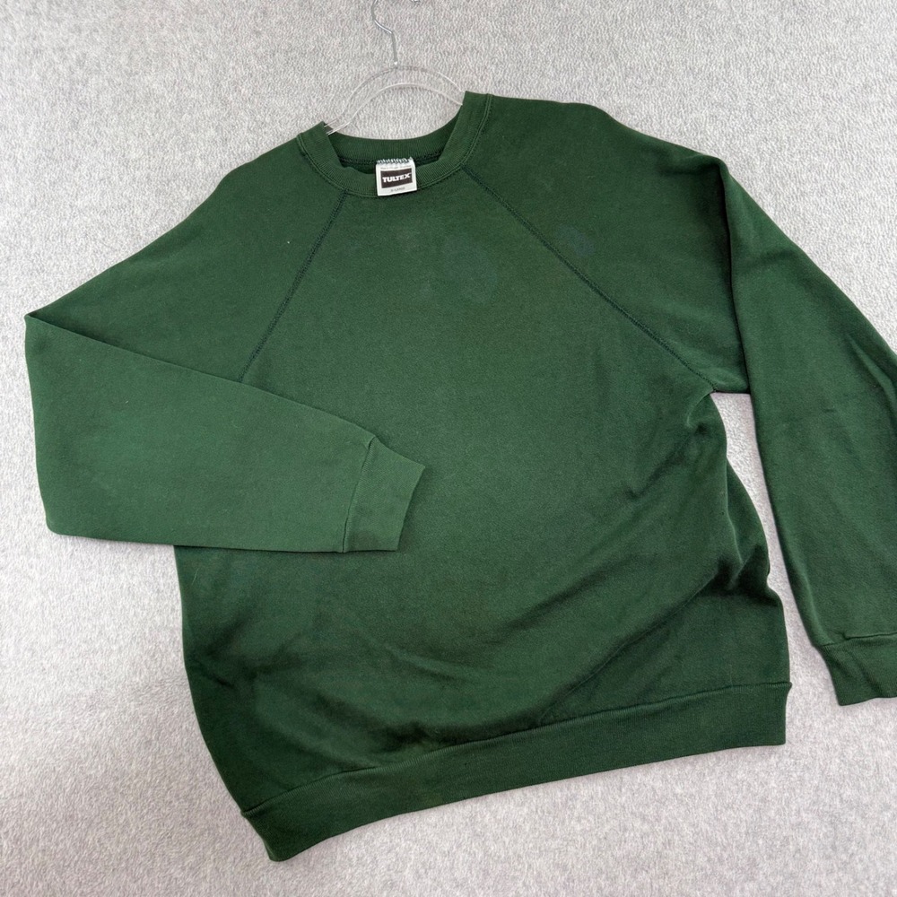 Tultex Sweatshirt Mens XL Green Vintage 90s Made in USA Raglan Blank Pullover